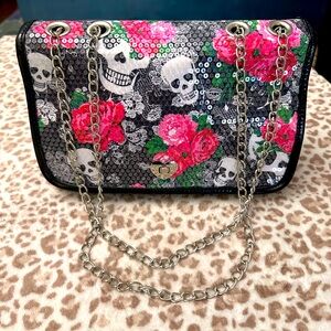 Betsey Johnson Skull & Roses Sequin Purse - NWOT 
10”x4.5”x7.5”